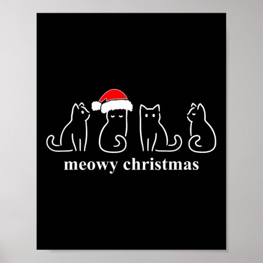 Meowy Catmas Cat Kerstmis Cute Kitten Santa Poster (Voorkant)