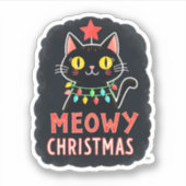 Meowy Catmas Cat Kerstmis Cute Kitten Santa Sticker (Voorkant)