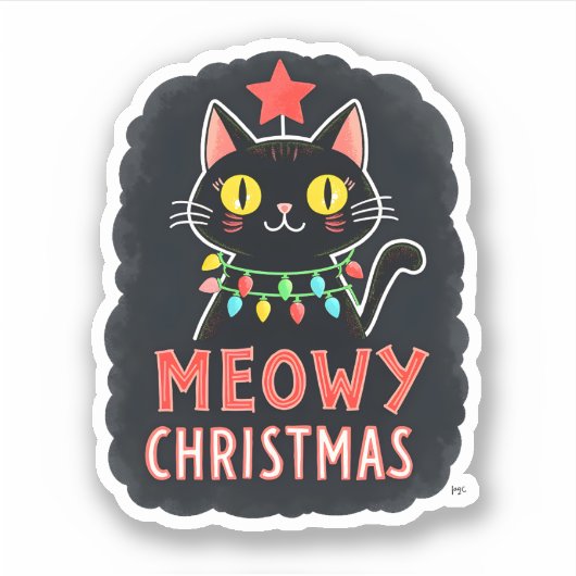 Meowy Catmas Cat Kerstmis Cute Kitten Santa Sticker (Voorkant)