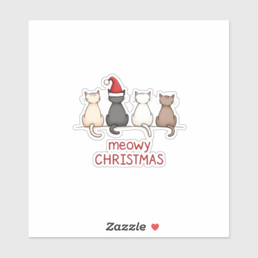 Meowy Catmas Cat Kerstmis Cute Kitten Santa Sticker (Vel)