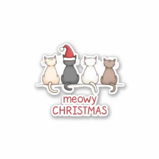 Meowy Catmas Cat Kerstmis Cute Kitten Santa Sticker (Voorkant)