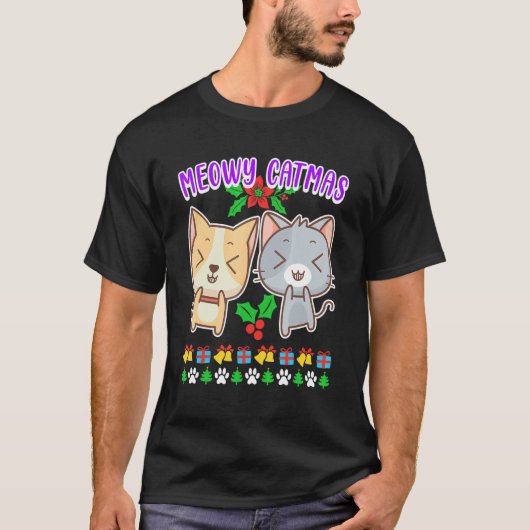 Meowy Catmas cat owner kitten cat T-shirt (Voorkant)