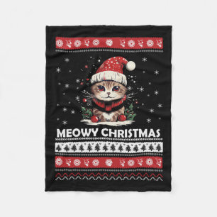 Meowy Catmas Cat Santa Christmas Kitten Xmas Ugly Fleece Deken