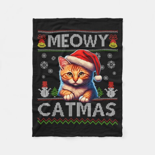 Meowy Catmas Cat Santa Christmas Kitten Xmas Ugly  Fleece Deken (Voorkant)