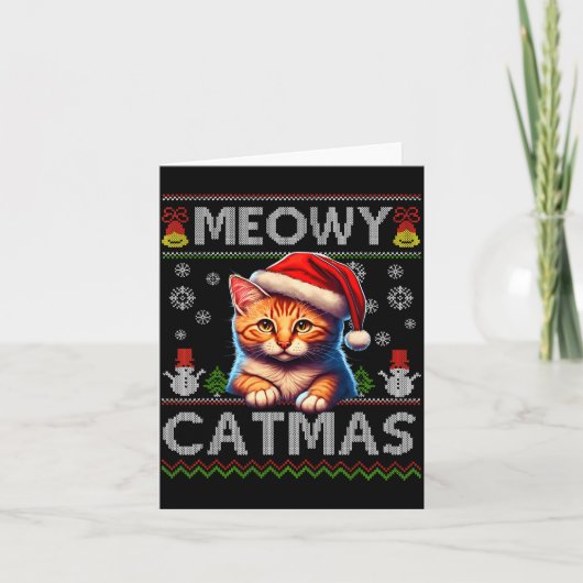 Meowy Catmas Cat Santa Christmas Kitten Xmas Ugly  Kaart (Voorkant)