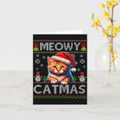 Meowy Catmas Cat Santa Christmas Kitten Xmas Ugly  Kaart (Gele Bloem)