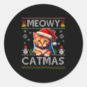 Meowy Catmas Cat Santa Christmas Kitten Xmas Ugly  Ronde Sticker (Voorkant)