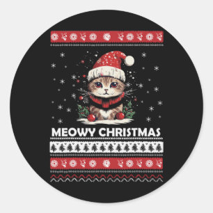 Meowy Catmas Cat Santa Christmas Kitten Xmas Ugly Ronde Sticker