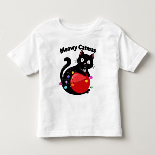 Meowy Catmas - Cat with Christmas ornament Kinder Shirts (Voorkant)