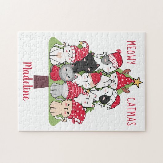 Meowy Catmas Cute Cat Kerstboom Legpuzzel (Horizontaal)