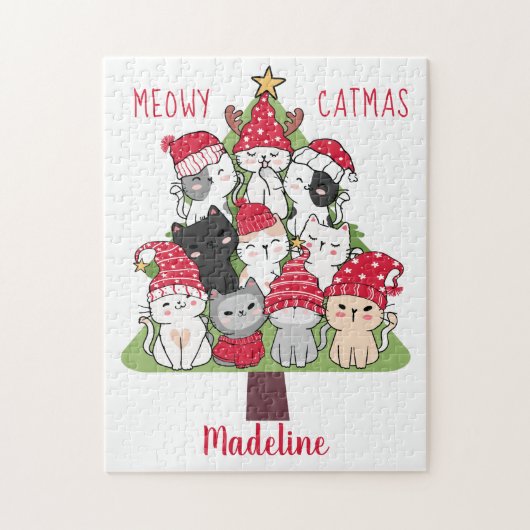 Meowy Catmas Cute Cat Kerstboom Legpuzzel (Verticaal)