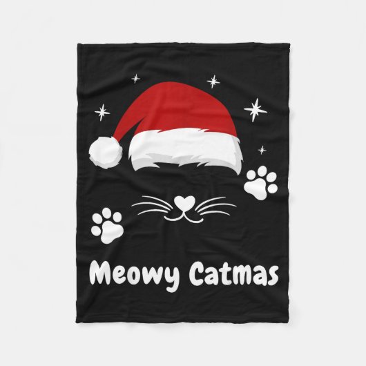 Meowy Catmas Cute Kitten Cats Santa Hat Christmas Fleece Deken (Voorkant)