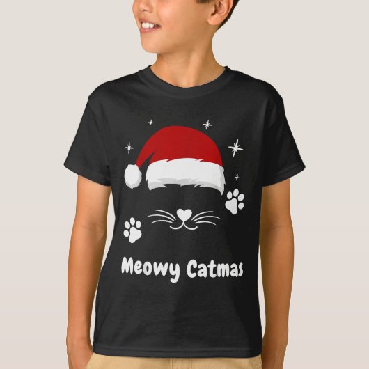 Meowy Catmas Cute Kitten Cats Santa Hat Christmas  T-shirt (Voorkant)