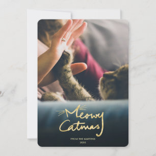 Meowy Catmas   Funny Cat kerstfotokaart Feestdagenkaart