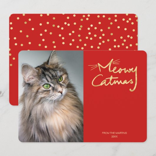 Meowy Catmas Funny Cat Photo Christmas Kaart (Voorkant / Achterkant)