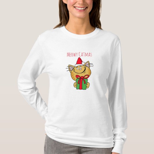 Meowy Catmas Funny Cat T-Shirt (Voorkant)