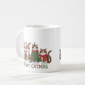 Meowy Catmas Funny Christmas Cats Holiday Gift Koffiemok (Voorkant links)