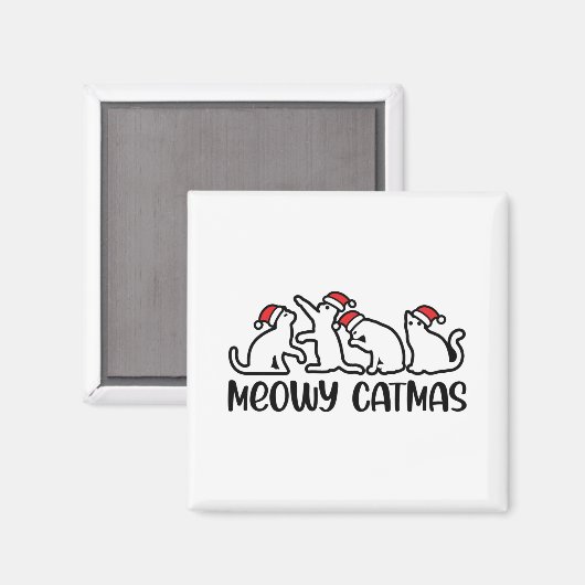 Meowy Catmas Funny Santa Cats Xmas Season Magneet (Voorkant / Achterkant)