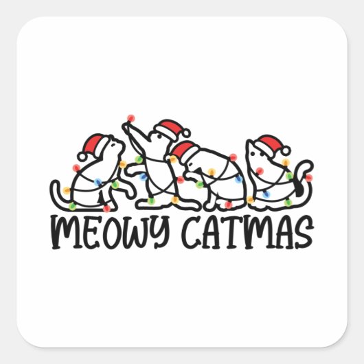 Meowy Catmas Funny Santa Cats Xmas Season Vierkante Sticker (Voorkant)