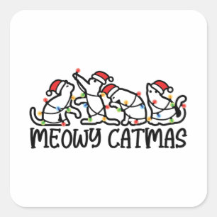 Meowy Catmas Funny Santa Cats Xmas Season Vierkante Sticker