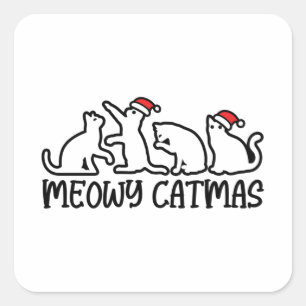Meowy Catmas Funny Santa Cats Xmas Season Vierkante Sticker