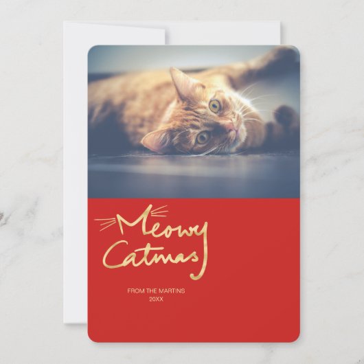 Meowy Catmas Gold Funny Cat Kerstkaart (Voorkant)