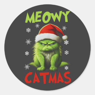 Meowy Catmas Grappige Kat Kerstcadeaus Kattenliefh Ronde Sticker
