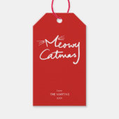 Meowy Catmas Grappige Rode Kat Kerstmis Cadeaulabel (Voorkant)