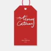 Meowy Catmas Grappige Rode Kat Kerstmis Cadeaulabel (Achterkant)