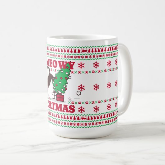 Meowy Catmas Holiday Design – Feestelijk en leuk Koffiemok (Voorkant rechts)