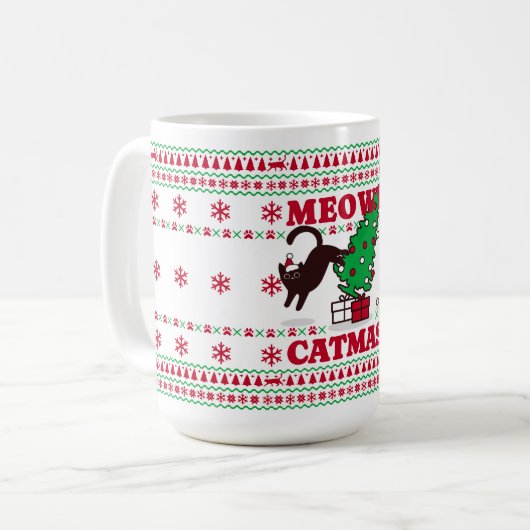 Meowy Catmas Holiday Design – Feestelijk en leuk Koffiemok (Voorkant links)