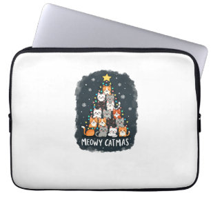 Meowy Catmas Kat Kerstboom Xmas Meisjes Jongens Fu Laptop Sleeve