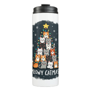 Meowy Catmas Kat Kerstboom Xmas Meisjes Jongens Fu Thermosbeker