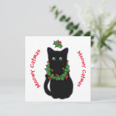 Meowy Catmas kat tekenen Holly bessen Kerstmis Kaart (Staand voorkant)