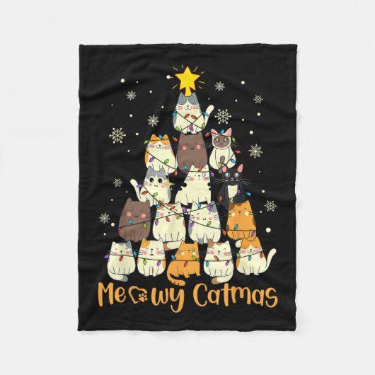 Meowy Catmas kerstboomkat kerstbomen Meisjes Boys  Fleece Deken (Voorkant)