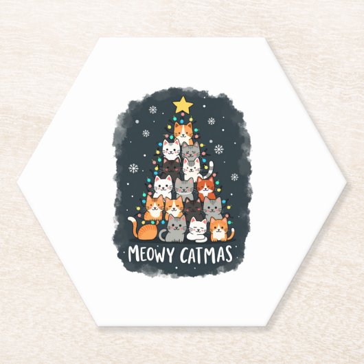 Meowy Catmas kerstboomkat kerstbomen Meisjes Boys  Kartonnen Onderzetters (Voorkant)