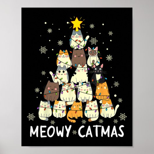 Meowy Catmas kerstboomkat kerstbomen Meisjes Boys  Poster (Voorkant)