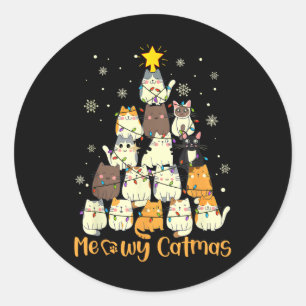 Meowy Catmas kerstboomkat kerstbomen Meisjes Boys Ronde Sticker