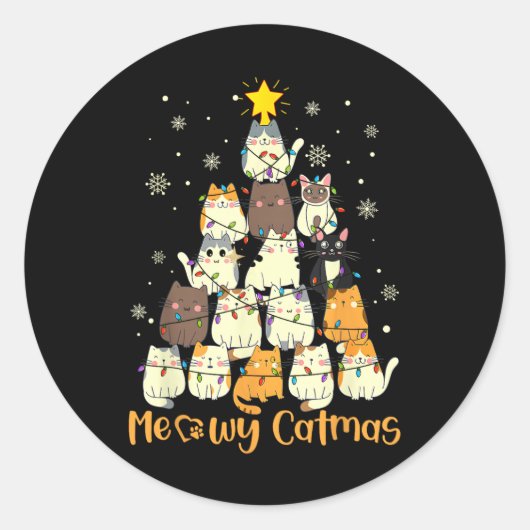 Meowy Catmas kerstboomkat kerstbomen Meisjes Boys  Ronde Sticker (Voorkant)