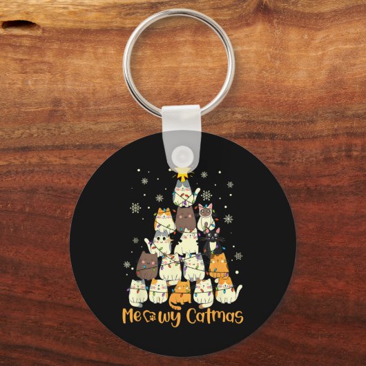 Meowy Catmas kerstboomkat kerstbomen Meisjes Boys  Sleutelhanger (Voorkant)