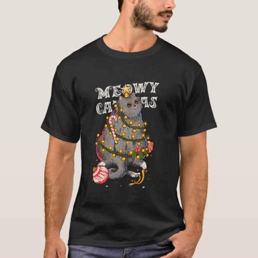 Meowy Catmas kerstboomkat kerstbomen Meisjes Boys  T-shirt (Voorkant)