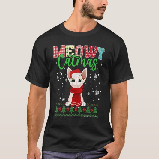 Meowy Catmas kerstkat Santa Scarf Ugly T-shirt (Voorkant)