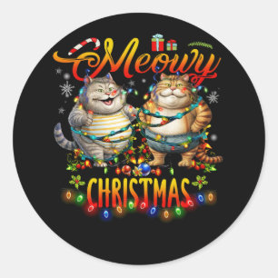 Meowy Catmas Kerstman Hoed Xmas Vet Kat Lover Kers Ronde Sticker