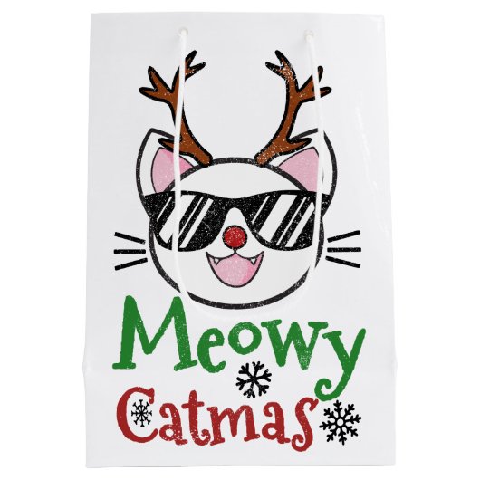 Meowy Catmas kerstmis Kitty Cat Red Nose Reindeer Medium Cadeauzakje (Achterkant)