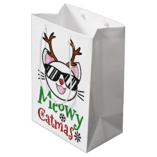 Meowy Catmas kerstmis Kitty Cat Red Nose Reindeer Medium Cadeauzakje