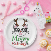 Meowy Catmas kerstmis Kitty Cat Red Nose Reindeer Papieren Bordje (Feest)