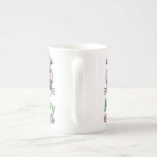 Meowy Catmas kerstmis Kitty Cat Red Nose Reindeer Porselein Kop (Achterkant)