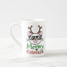 Meowy Catmas kerstmis Kitty Cat Red Nose Reindeer Porselein Kop