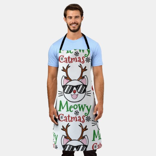 Meowy Catmas kerstmis Kitty Cat Red Nose Reindeer Schort (Gedragen)