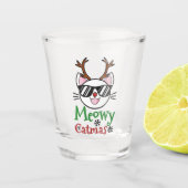 Meowy Catmas kerstmis Kitty Cat Red Nose Reindeer Shot Glas (Voorkant)